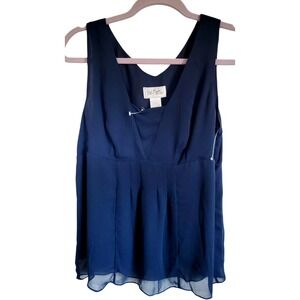 Bob‎ Mackie 10 Sleeveless Shell Sleeveless Lune Side Zip Crepe Lined Navy NWT